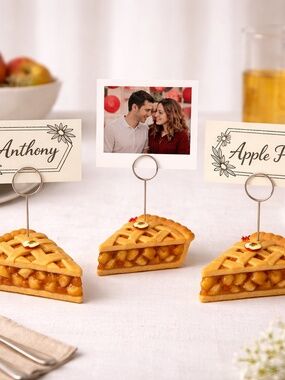 Apple Pie Place Card Holders - Set of 2 Hand-Sculpted Clay Table Setting Decor